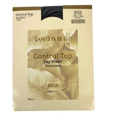 Fashion Bug Plus Size Pantyhose 3X-4X Off Black Control Top Sandalfoot Day Sheer